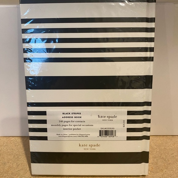 Kate Spade New York “OCCASIONS AND CONTACTS” Black Stripe Address Book NEW - Picture 2 of 2